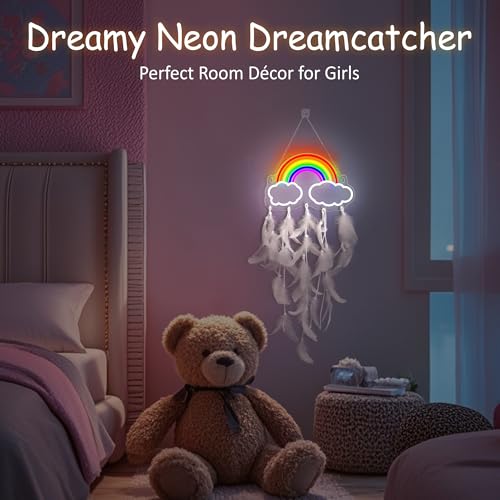 Image of Neon Sign for Girls Bedroom, Neon Signs for Wall Decor ，Light Up Dream Catcher Arts and Crafts,Birthday Christmas Gifts for Teen Girls