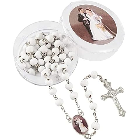 YRP Gifts, 12 Pcs Baptism Party Favors New White Scented Wood Rosary Guardian Baby Angel Our Lady of Guadalupe San Judas First Communion Boy& Girl Recuerdos de Bautizo Communion (Wedding White) Cover