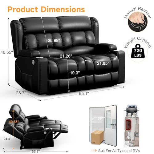 MisUMis RV Loveseat Recliner Sofa, Wall Hugger Reclining Lov...