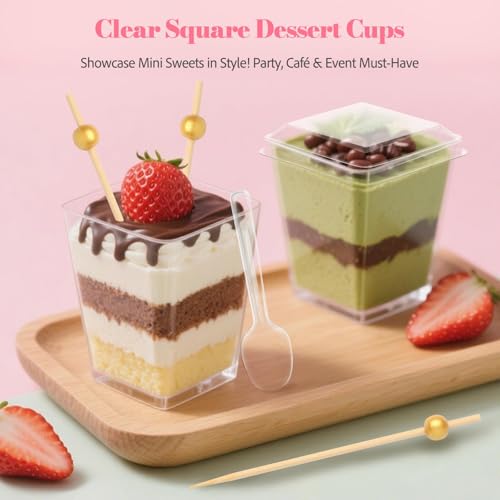 Fracurs 430 Pack Clear Dessert Cups Set with Spoons & Cocktail Picks, 5OZ Round Shooters Cups For Party, Mini Plastic Parfait Cups with Lids for Ice Cream Cake Pudding Fruit Yogurt Jello Appetizer Cup – Image 8