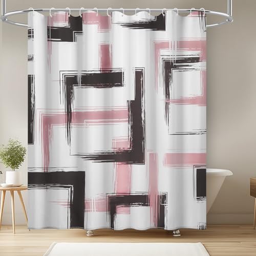 FeinKulturia Cortina de ducha de 180 x 200 cm, diseño en patrón geométrico engrosado, textiles de poliéster lavable, antimoho, cortina de baño impermeable con 12 anillos de cortina de ducha y
