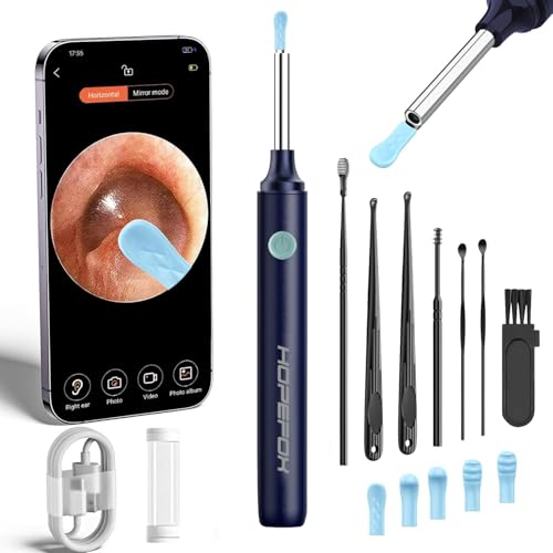 Otoscopio Limpiador Oidos, 3.5mm WiFi Endoscopio de Oído con 1080P Cámara y 6 LED, Limpieza de Oídos con 6 Puntas de Silicona suave y Kit Completo de 7 Piezas, Compatible con iOS y Android IP67