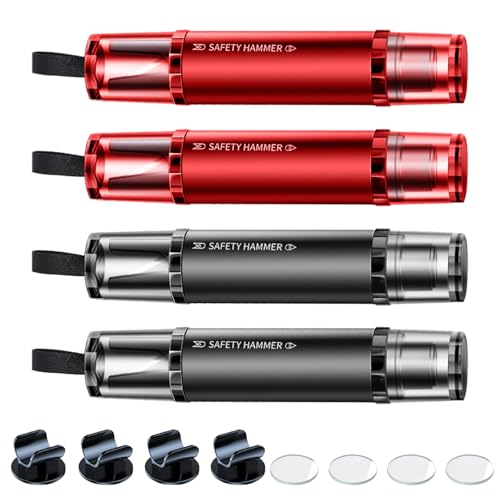 VEGCOO 4 Pcs Car Window Breaker Seatbelt Cutter 2-in-1 Safety Hammer for Car with 4 Holders 4 Test Glass for Emergency Escape
