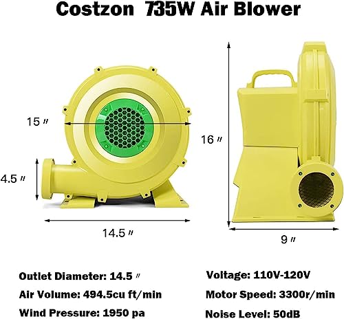 DPThouse Bounce House Blower 735 Watt 1.0HP for Inflatable Bounce House Bouncy Castle, Yellow+Green, Small - Image 3