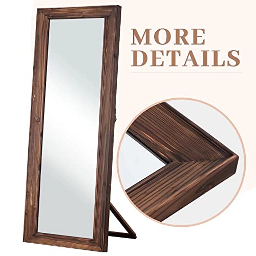 Image of NeuType 65 inchx22 inch Full Length Mirror Floor Mirror with Standing Holder Solid Wood Frame Large Bedroom Mirror Wall Mounted Mirror Hanging or Leaning Against Wall, Brown