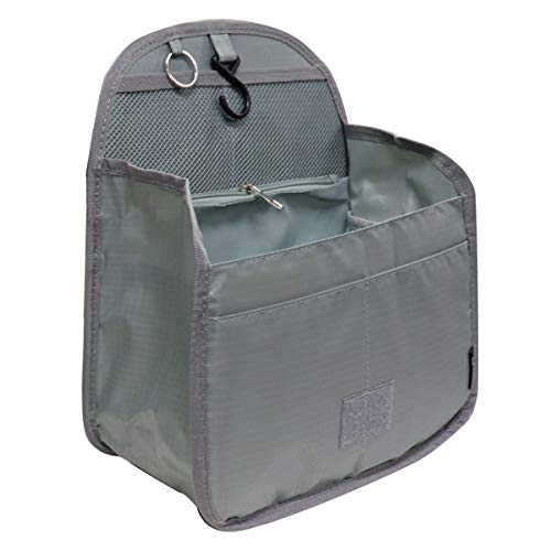 バッグインバッグ リュックインバッグ 軽量 縦型 大容量 キーリング小さめ 大きめ 整理 収納 バッグ メッシュ ポケット トラベルポーチ インナーバッグ リュック (L, グレー)