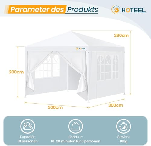 Image of HOTEEL 10x10FT Event Canopy Party Tent for 8-12 People with 4 Removable Sidewalls, 2 Zipper Doors, 8 Ropes and 16 Stakes, Carpas para Fiestas for Patio Wedding Backyard, White