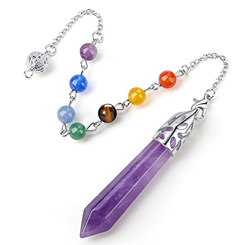 MAIBAOTA Amethyst Healing Crystal Pendulum Natural Crystals Stone Reiki Quartz Point 7 Chakra Gemstone Pendulums Divination Dowsing Pendant