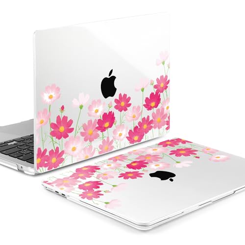 Image of MEEgoodo Case for M5 /M4 /M3 /M2 MacBook Air 13 inch 2026 2025 2024 2022, Fit Model A3449 /A3240 /A3113 /A2681, Case Compatible with MacBook Air 13.6-inch, Bright Pink Flowers