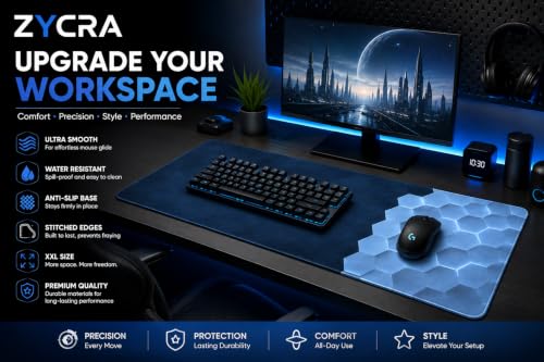 Image of ZYCRA Gaming Mouse Pad Large Extended Desk Mat | Waterproof Smooth Surface, Anti-Slip Rubber Base, Stitched Edges, Black Mouse Pad for Office, Work from Home & Gaming (3D Gaming Honey Cube)