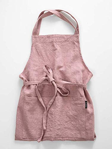 cozymomdeco French Linen Blended Apron Premium Gift Chef Works Japanese Style Cross Front 2 Pockets Pink Size US6 to US8
