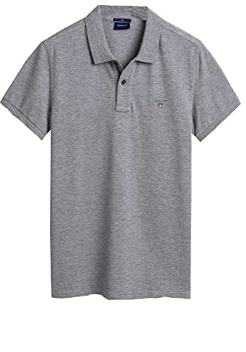 GANT Slim Pique SS Rugger Camiseta de Polo Original con Ajuste Estrecho, Grey Melange, 3XL para Hombre