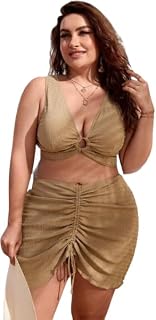 Plus Size Ring Linked Bikini Set with Beach Skirt Brown - XL - 8XL Price In India