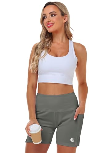 Image of AOBUTE Womens High Waist Swim Board Shorts with Pockets Quick Dry Bike Shorts