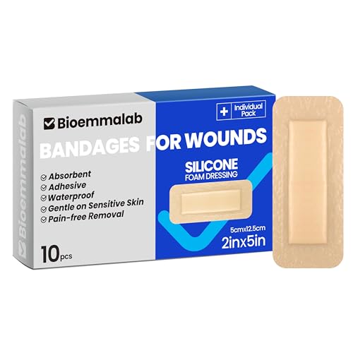 Image of Large Waterproof Bandages 2X5 Silicone Foam Dressing Sensitive Skin, 10 PCS