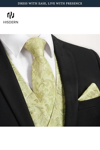 Image of HISDERN Mens Vest Tie Set 3PC Formal Waistcoat Paisley Floral Jacquard Necktie Pocket Square Suit Vests Wedding Party