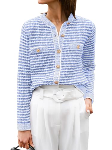 Image of ANRABESS Women's Striped Cardigan Sweaters Casual Long Sleeve Open Front Button Down Knit Cropped Jackets Fall Coat Outerwear