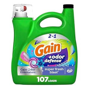 Gain + Odor Defense Liquid Laundry Detergent Super Fresh Blast Scent, HE Compatible, 107 Loads 154 fl oz, Gain Laundry Detergent, Liquid Laundry Detergent