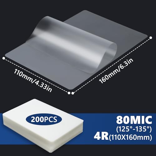 200 Stück Foto Heiß Laminierfolien,15.9 x 11 cm Transparent Laminierbeutel Folie Fotoschutzfolien für versiegelte Foto Karte Unterlagen Visitenkarten Laminierblätter für Laminiergerät