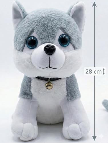 Image of Cute Husky Puppy Soft Toy, 28 cm Premium Plush Stuffed Animal with Bell Collar, Adorable Bedtime Buddy for Kids and Birthday Gifting