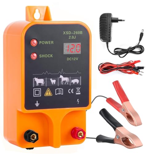 10KM Valla eléctrica para Ganado, energizador de Valla para Animales, Cerca eléctrica para Granja Cercado de Animales, Controlador de Alto Voltaje para Ovejas Ganado Corral (Naranja)