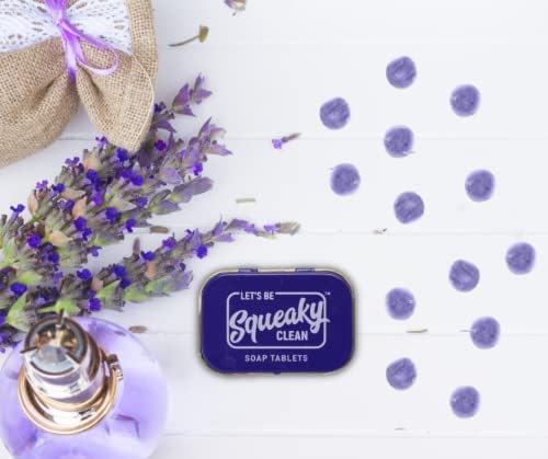 Image of SqueakyClean Hand Made 30 Soap Tablets in Each Tin | Single Wash Hygiene Bar | Hand Soap Tablet | Convenient | Travel & Pocket Friendly | Combo of 3 Sweet Lavender Fragrance
