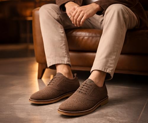 Image of Kraasa Men's Casual Sneaker Lace-Up Oxford Shoes | Breathable Knit Upper | Lightweight & Comfortable | Stylish Brown Sole | Office