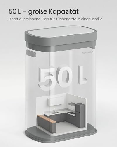 SONGMICS Mülleimer mit Sensor, 50 L, Softclose-Deckel, Stahl – Ansicht 6