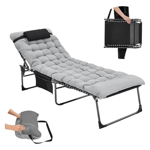 Lit de camp pliant adulte et chaise longue de jardin - Fauteuil de camping noir et oreiller