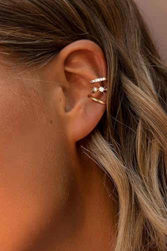 Gold Plated Ear Cuff Earrings Non Piercing for Women - Hypoallergenic Ear Cuffs Silver/Gold Non Tarnish Clip on Cartilage Earrings Fake Earring Set Trendy Jewelry 3Pcs3