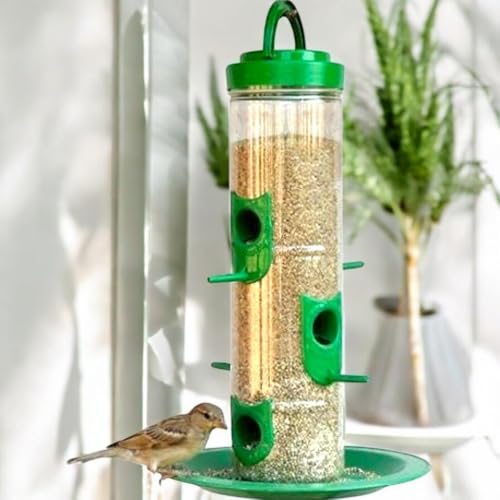 Image of Large Bird Feeder I Hanging Bird Feeder for Balcony I Outdoor Bird Food Feeder I 900 Capacity I Premium Hard Plastic Weatherproof, Attracting for Wild Birds (Green, Pack of 10 Pcs)