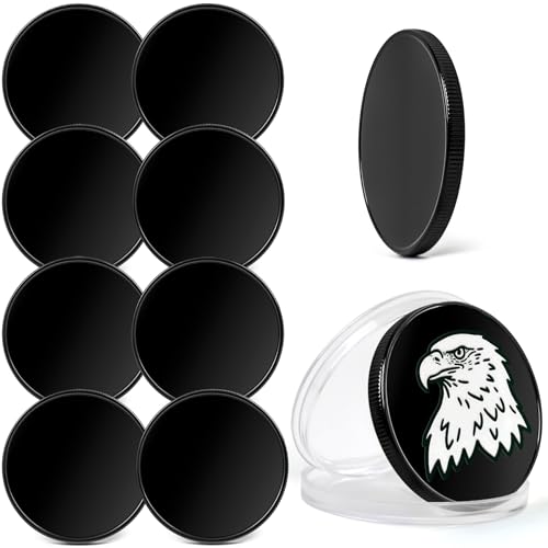 10pcs Blank Challenge Coins Black 40mm Engraving Blanks Coins Suitable for Laser Engraving Metal Stamping and DIY Hand Engraving Supports Color Printing Includes Acrylic Protective Case