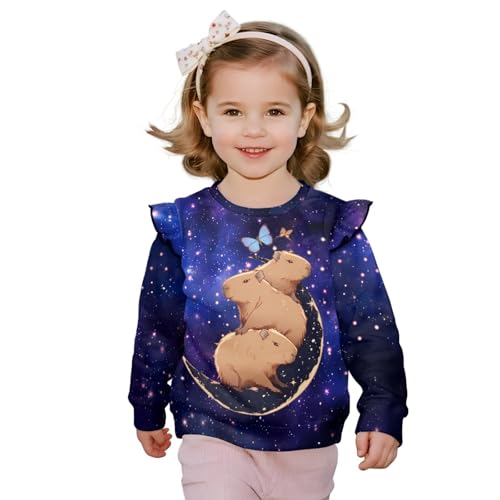 Capibara Toddler Sweatshirt Girl Long Sleeve Ruffle Pullover 1-8 Years Tops