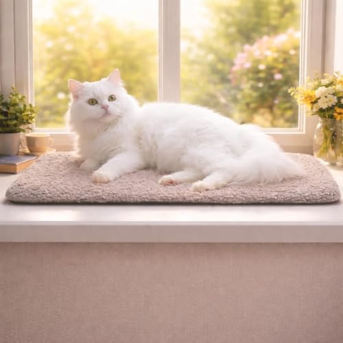 Pet Prime Katzen Fensterbank Liegekissen, Fensterliege für Katzen, Wärmehaltendes Fensterbrett Katzenbett, rutschfest mit 2 Bezügen, 90 x 28 cm, Machinenwaschbar, grau, Warm & kühl