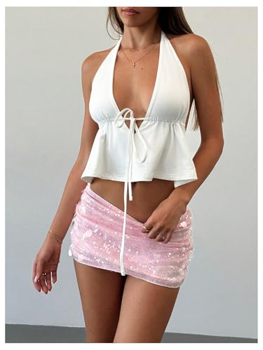 Floerns Women's Sequin Low Waist Mini Skorts Music Festival Night Out Skirt Shorts4