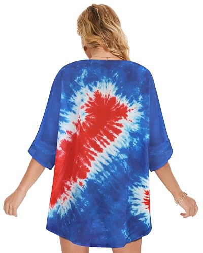 Image of Women's Floral Print Puff Sleeve Kimono Cardigan Loose Cover Up Casual Blouse Tops 2026