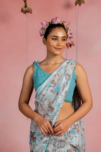Image of MIRCHI FASHION Saree for Woman Georgette Floral and Leaf Printed | Elegant Farewell and Ceremonial Women's Sari with Blouse Piece