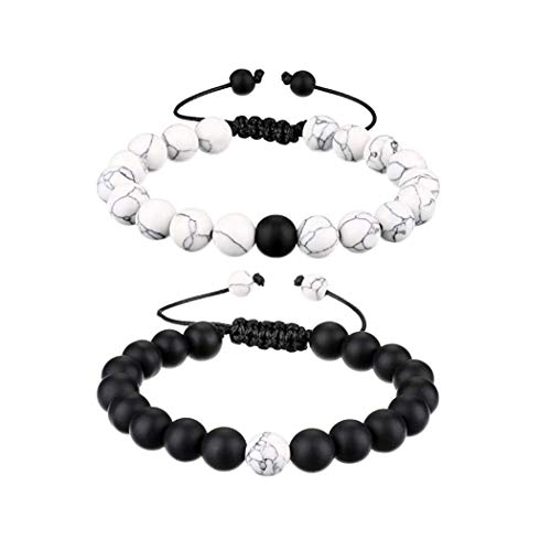 Colorful Bling Howlite Bracelet Black Matte Agate Bracelet Couples Bracelet Distance Bracelet Energy Beads Bracelet For Valentine's Day Present For Women Men #TOP8