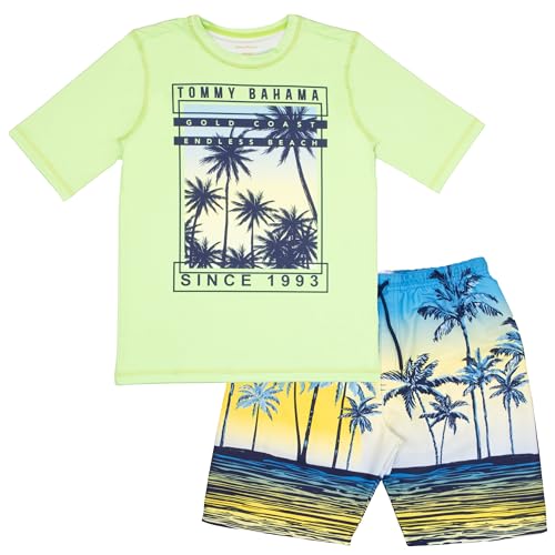 Tommy Bahama Boy's 2-Piece Swimsuit Set, Rash Guard & Swim Trunks 2-Pack Bundle for Kids and Teens