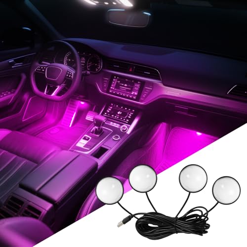 Wuyaoyao Car Interior LED Lights, 4 in 1 Car Ambient Lighting Kit, Automotive Neon Light Kit with USB Port, Decoration Lights for Car Garden Home Party, Universal Interior Atmosphere Light (Pink)
