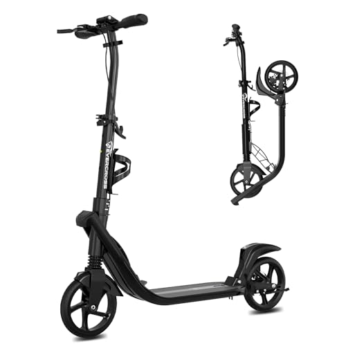 EVERCROSS K8 Stunt Scooter, Grandes Ruedas 200 mm, City Patinete Ajustable en Altura y Plegable, Deportivos Scooter de Aluminio Estable para Niños, hasta 100 kg, Doble Freno, Doble Amortiguación
