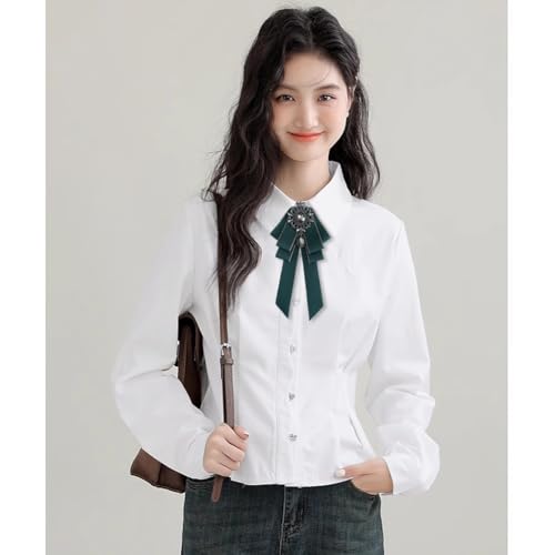 Image of Rhinestone Retro British Style Pre-tied Adjustable Fabric Ribbon Bow Tie for Women Men Uniform Necktie Bownot