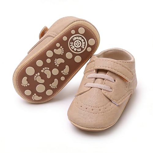 Image of SOFMUO Baby Boys Girls High Top Ankle PU Leather Sneakers Soft Rubber Sole Infant Moccasins Newborn Oxford Loafers Anti-Slip Toddler Wedding Uniform Dress Shoes