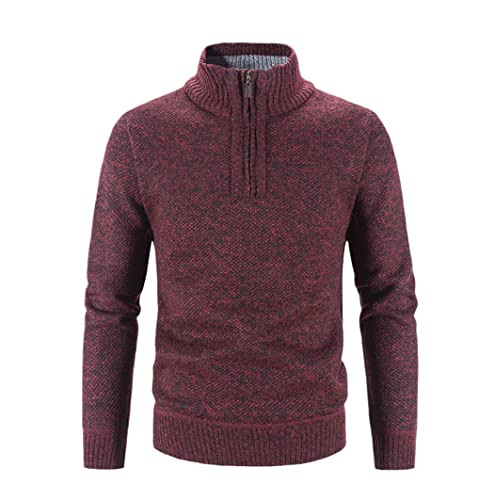 Pull en tricot pour homme col montant résistant au froid en cachemire rouge XXXL