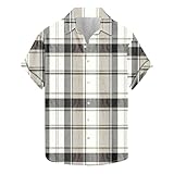 tee shirt homme cotton ete UHouse Chemise Homme Manches Courtes Chemisette à Carreaux Boutonné Vêtements Grande Taille Fin Cut Vetement D\'Été Habit Leger Col Mao Respirant Button Down Shirt XL