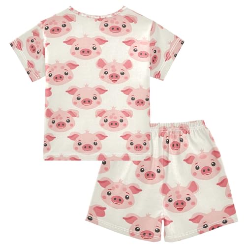 ALAZA Cartoon Pig Piggy Pajamas Set Short Sleeve Cotton Sleepwear Summer Pjs 2 Piece 5-14Y2