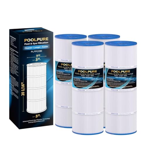POOLPURE PLFPCC80 Pool Filter Replaces Pentair CCP320, Pleatco PCC80-PAK4, Ultral-A5, Unicel C-7470, R173573, Filbur FC-1976, 178580, 817-0081, Clean and Clear Plus 320, L x OD:20'x 7', 4X80 sq.ft.