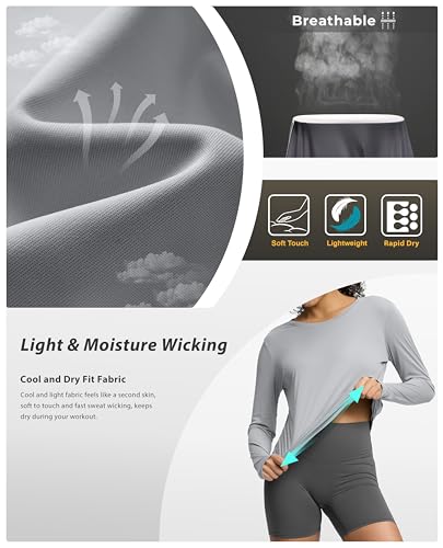 Image of Soothfeel Lightweight Long Sleeve Workout Tops for Women Gym Running Shirts