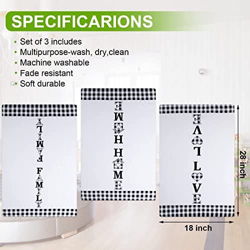 3 Pieces Buffalo Plaid Home Family Love, Black And White,Country Christmas Kitchen Towels Set Fast Drying Farmhouse, Decorative Towels For Cooking Baking (Cute) #TOP1
