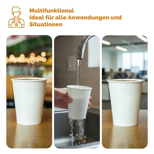 Einweg-Kaffeebecher, 100 Stück, mit Einweg-Kaffeestäbchen, 220 ml, im Kaffee-Stil, umweltfreundliche Einweg-Pappbecher, weiße Pappbecher für heiße und kalte Getränke (100 Becher)